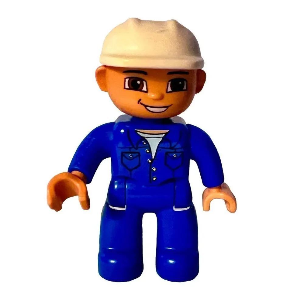 Lego Duplo Male Figure Blue Legs & Shirt, White Helmet